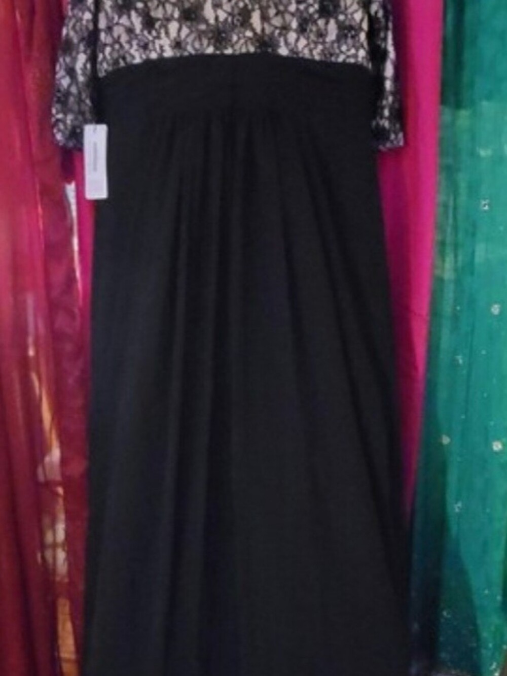 Black Lace Bodice Evening Gown with Rosette Waist